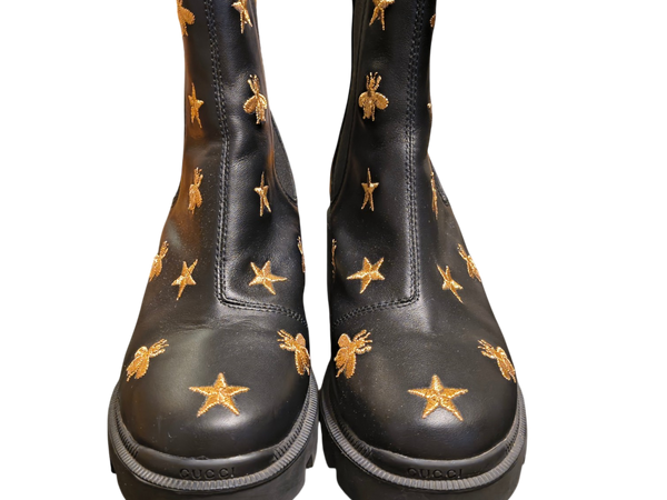 Gucci Leather Bee and Star Chelsea Boots